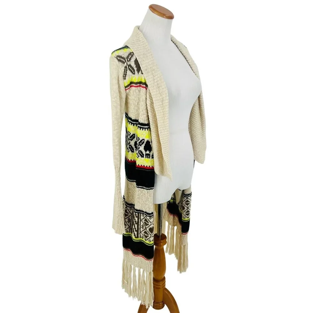 Vintage Princess Vera Wang Fringe Multicolor Knit Cardigan | Boho Cottagecore XS - Picture 2 of 15